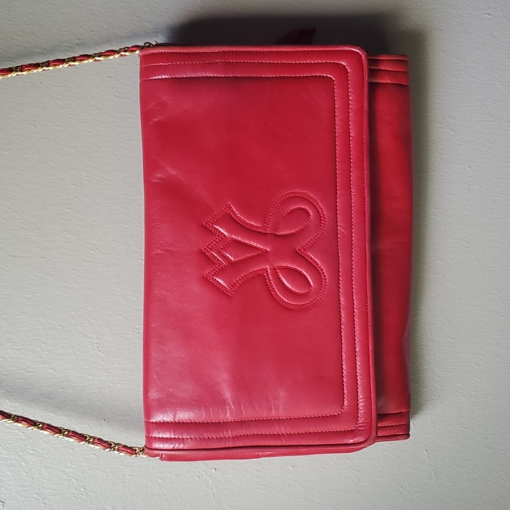 Vintage Jay Herbert Red Leather Chain Crossbody Bag Purse